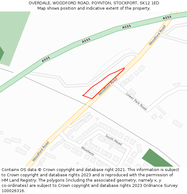 OVERDALE, WOODFORD ROAD, POYNTON, STOCKPORT, SK12 1ED: Location map and indicative extent of plot