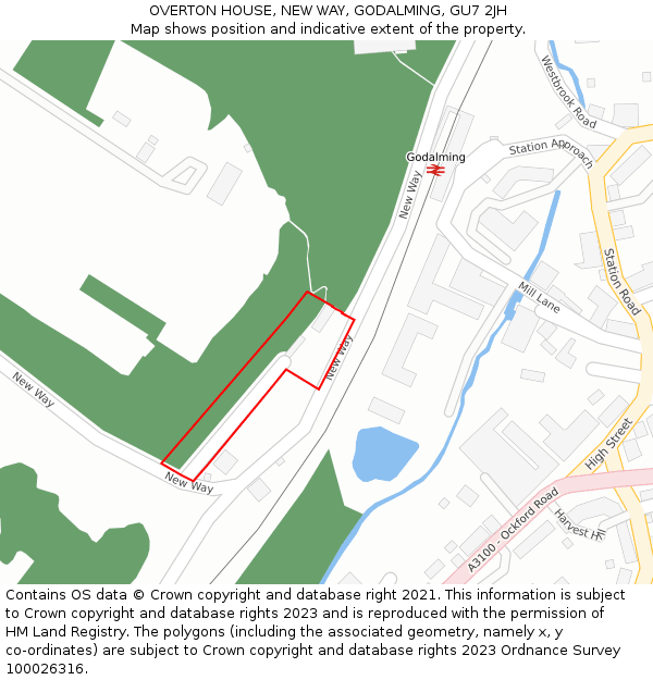 OVERTON HOUSE, NEW WAY, GODALMING, GU7 2JH: Location map and indicative extent of plot