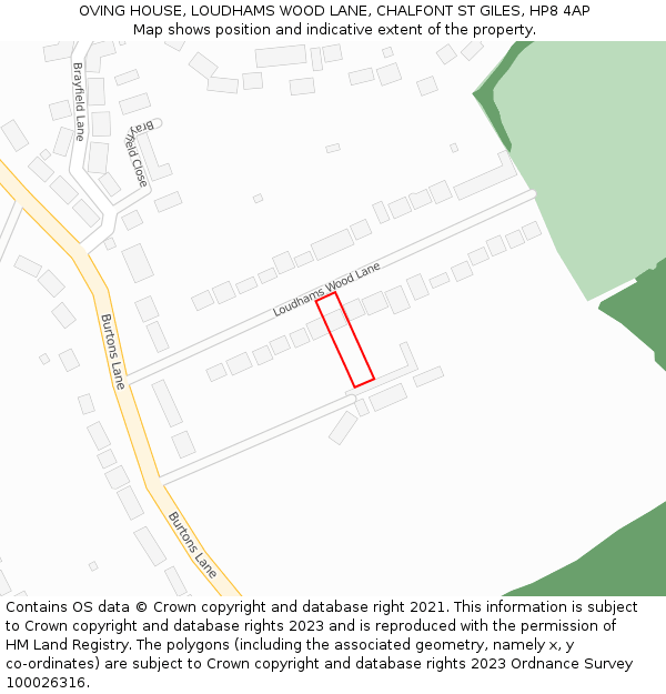 OVING HOUSE, LOUDHAMS WOOD LANE, CHALFONT ST GILES, HP8 4AP: Location map and indicative extent of plot