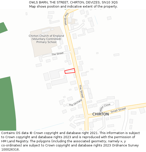 OWLS BARN, THE STREET, CHIRTON, DEVIZES, SN10 3QS: Location map and indicative extent of plot