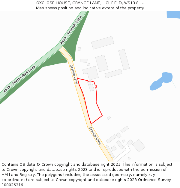 OXCLOSE HOUSE, GRANGE LANE, LICHFIELD, WS13 8HU: Location map and indicative extent of plot