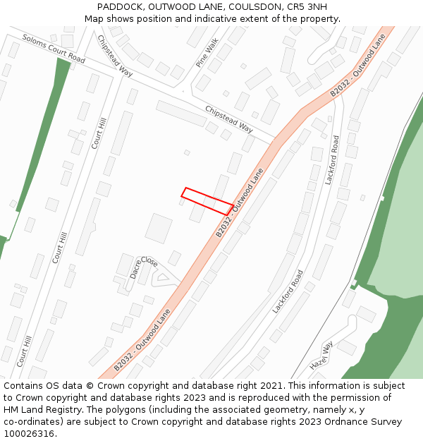 PADDOCK, OUTWOOD LANE, COULSDON, CR5 3NH: Location map and indicative extent of plot