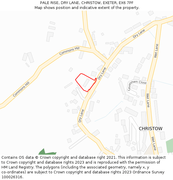 PALE RISE, DRY LANE, CHRISTOW, EXETER, EX6 7PF: Location map and indicative extent of plot