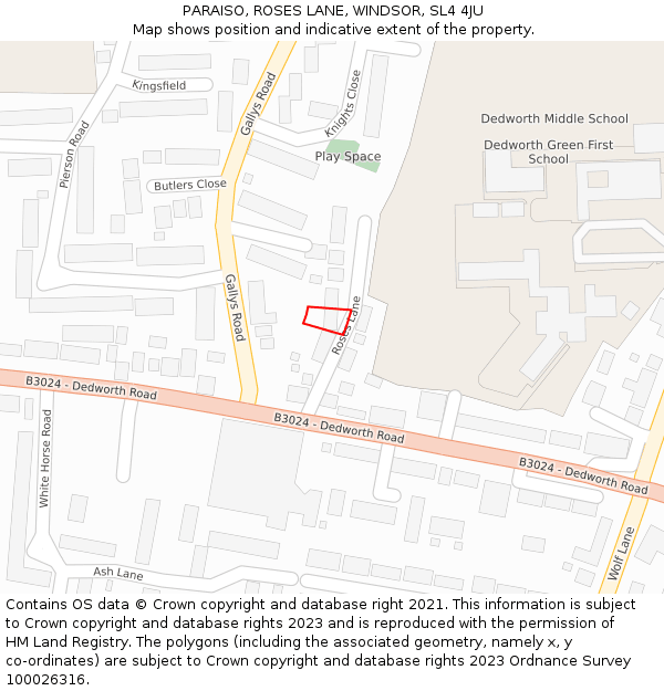 PARAISO, ROSES LANE, WINDSOR, SL4 4JU: Location map and indicative extent of plot