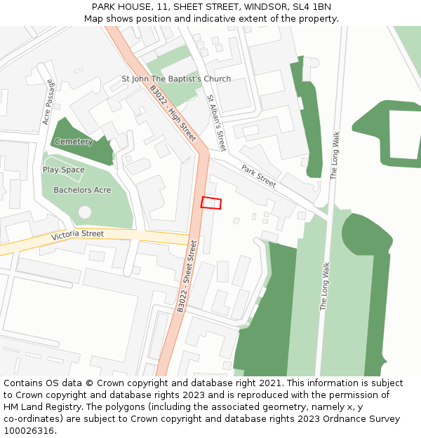 PARK HOUSE, 11, SHEET STREET, WINDSOR, SL4 1BN: Location map and indicative extent of plot