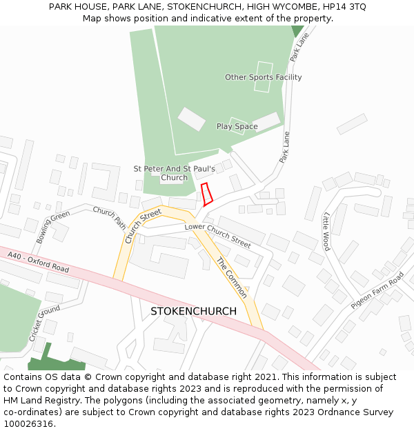PARK HOUSE, PARK LANE, STOKENCHURCH, HIGH WYCOMBE, HP14 3TQ: Location map and indicative extent of plot