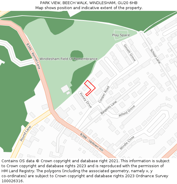 PARK VIEW, BEECH WALK, WINDLESHAM, GU20 6HB: Location map and indicative extent of plot