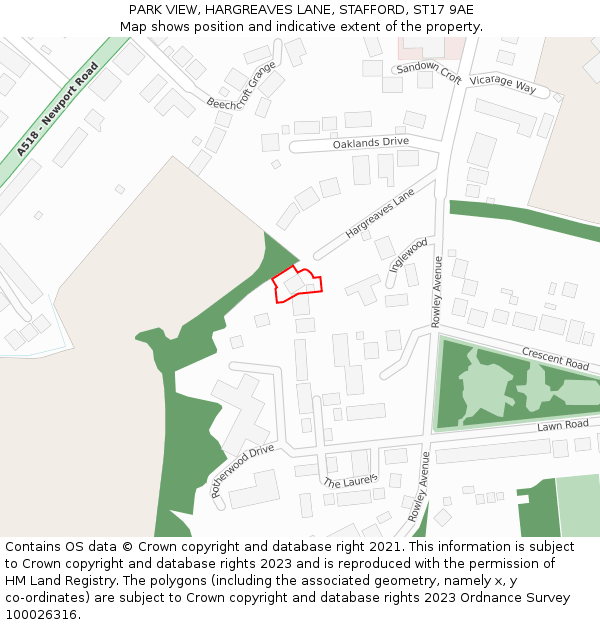 PARK VIEW, HARGREAVES LANE, STAFFORD, ST17 9AE: Location map and indicative extent of plot
