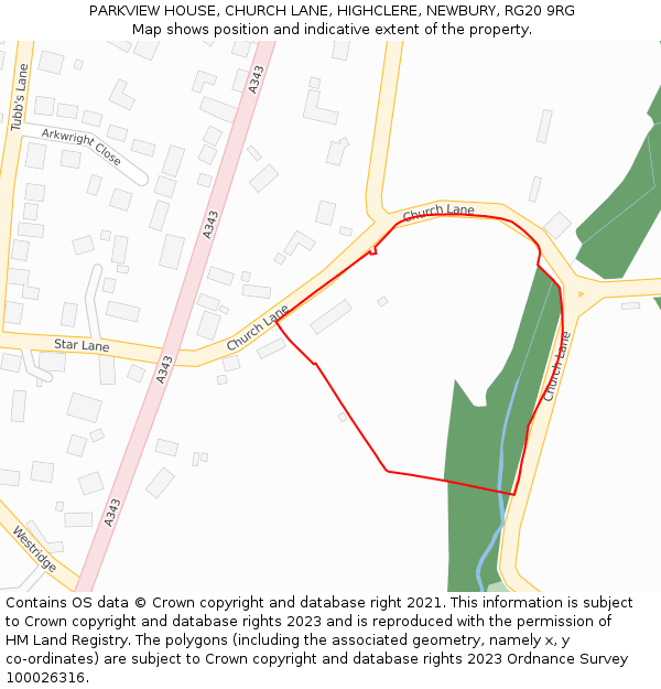 PARKVIEW HOUSE, CHURCH LANE, HIGHCLERE, NEWBURY, RG20 9RG: Location map and indicative extent of plot