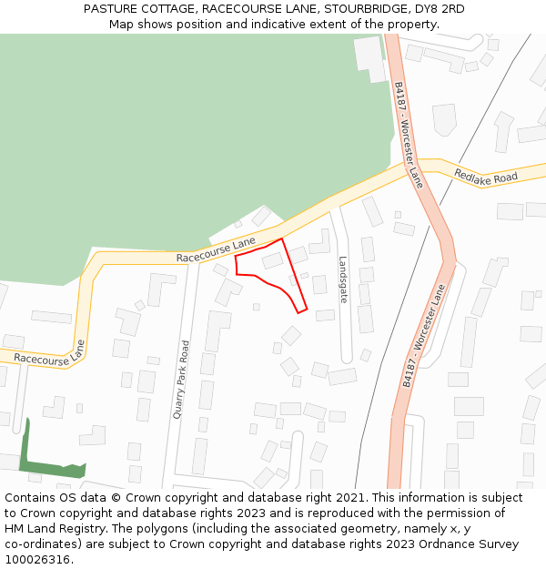 PASTURE COTTAGE, RACECOURSE LANE, STOURBRIDGE, DY8 2RD: Location map and indicative extent of plot