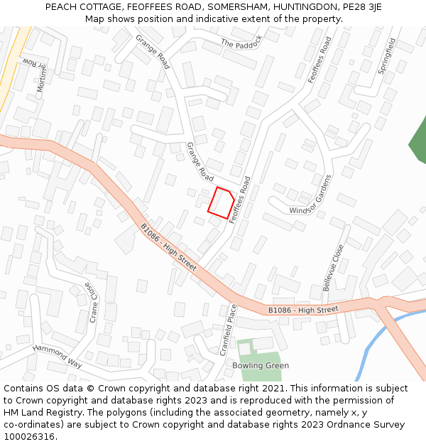 PEACH COTTAGE, FEOFFEES ROAD, SOMERSHAM, HUNTINGDON, PE28 3JE: Location map and indicative extent of plot