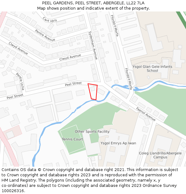 PEEL GARDENS, PEEL STREET, ABERGELE, LL22 7LA: Location map and indicative extent of plot