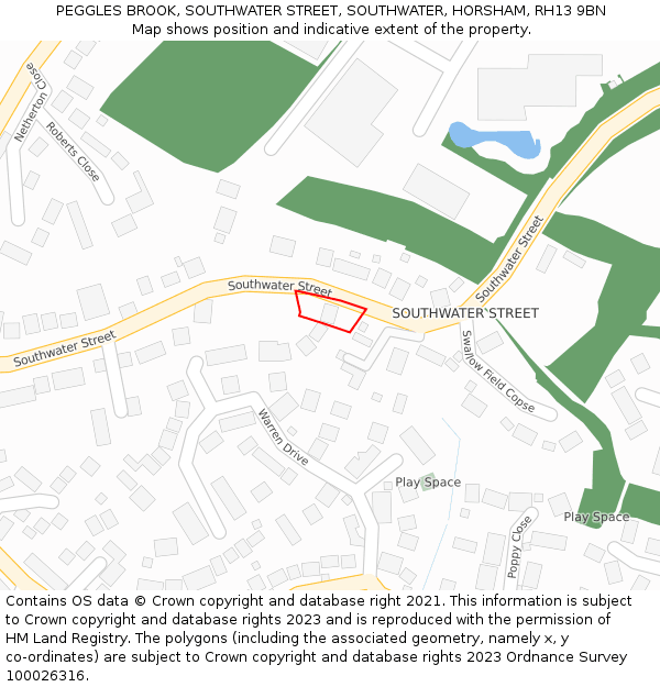 PEGGLES BROOK, SOUTHWATER STREET, SOUTHWATER, HORSHAM, RH13 9BN: Location map and indicative extent of plot