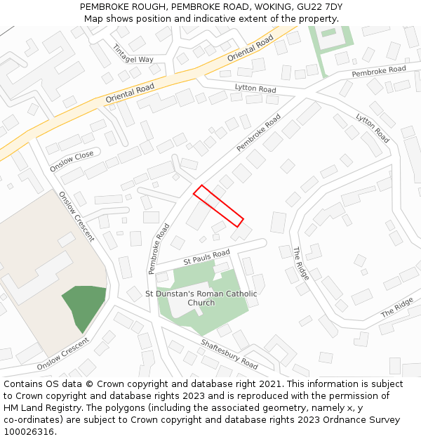 PEMBROKE ROUGH, PEMBROKE ROAD, WOKING, GU22 7DY: Location map and indicative extent of plot