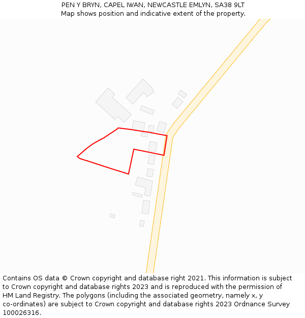 PEN Y BRYN, CAPEL IWAN, NEWCASTLE EMLYN, SA38 9LT: Location map and indicative extent of plot