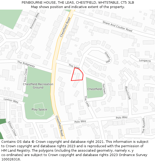 PENBOURNE HOUSE, THE LEAS, CHESTFIELD, WHITSTABLE, CT5 3LB: Location map and indicative extent of plot