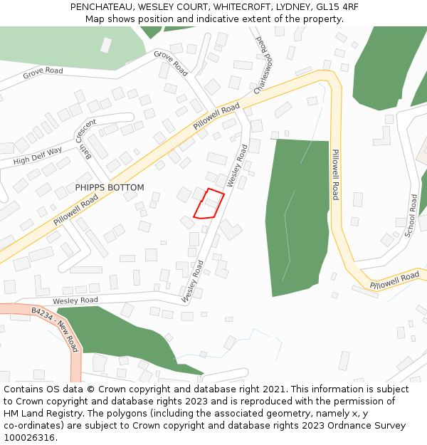 PENCHATEAU, WESLEY COURT, WHITECROFT, LYDNEY, GL15 4RF: Location map and indicative extent of plot