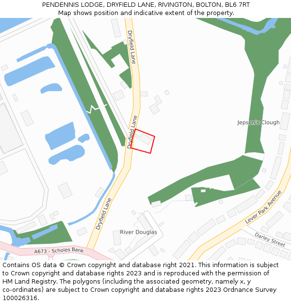 PENDENNIS LODGE, DRYFIELD LANE, RIVINGTON, BOLTON, BL6 7RT: Location map and indicative extent of plot