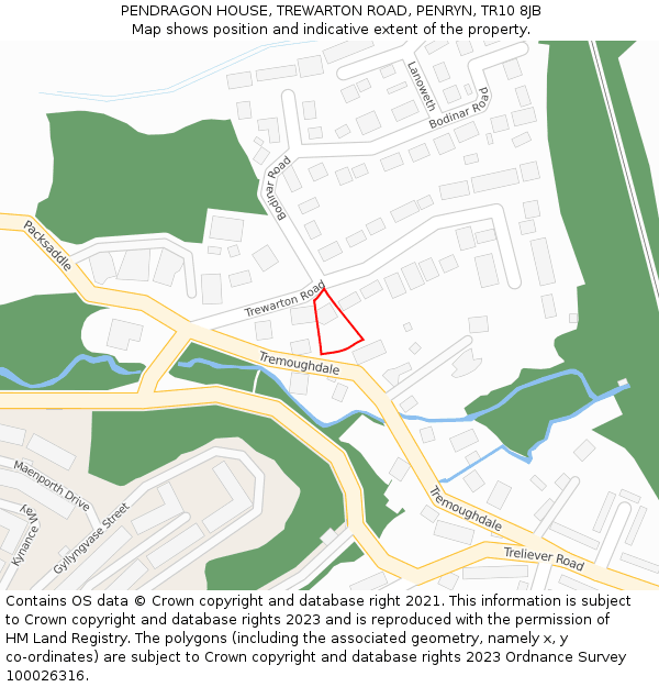 PENDRAGON HOUSE, TREWARTON ROAD, PENRYN, TR10 8JB: Location map and indicative extent of plot