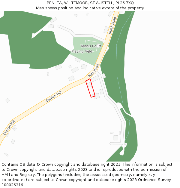 PENLEA, WHITEMOOR, ST AUSTELL, PL26 7XQ: Location map and indicative extent of plot