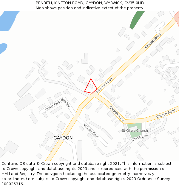 PENRITH, KINETON ROAD, GAYDON, WARWICK, CV35 0HB: Location map and indicative extent of plot