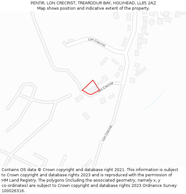 PENTIR, LON CRECRIST, TREARDDUR BAY, HOLYHEAD, LL65 2AZ: Location map and indicative extent of plot