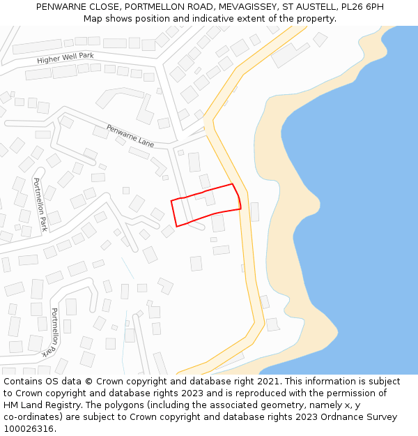 PENWARNE CLOSE, PORTMELLON ROAD, MEVAGISSEY, ST AUSTELL, PL26 6PH: Location map and indicative extent of plot