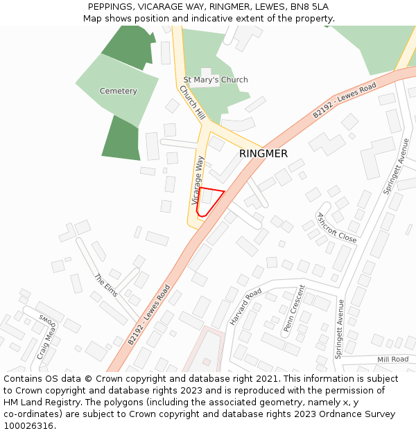 PEPPINGS, VICARAGE WAY, RINGMER, LEWES, BN8 5LA: Location map and indicative extent of plot