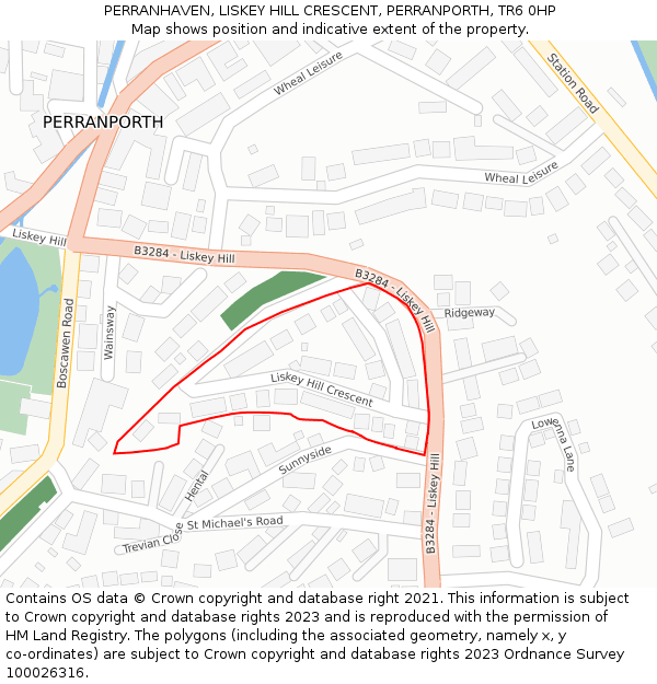 PERRANHAVEN, LISKEY HILL CRESCENT, PERRANPORTH, TR6 0HP: Location map and indicative extent of plot