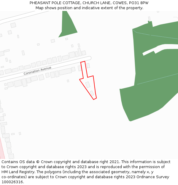 PHEASANT POLE COTTAGE, CHURCH LANE, COWES, PO31 8PW: Location map and indicative extent of plot