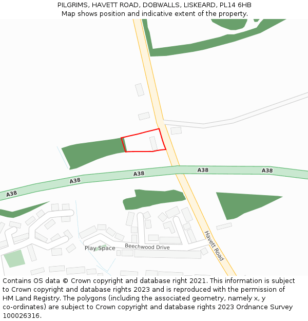 PILGRIMS, HAVETT ROAD, DOBWALLS, LISKEARD, PL14 6HB: Location map and indicative extent of plot