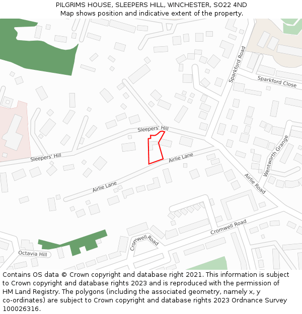 PILGRIMS HOUSE, SLEEPERS HILL, WINCHESTER, SO22 4ND: Location map and indicative extent of plot