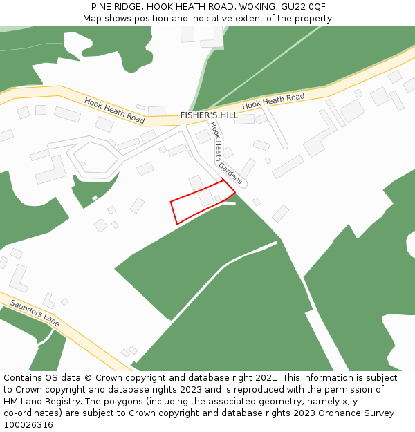 PINE RIDGE, HOOK HEATH ROAD, WOKING, GU22 0QF: Location map and indicative extent of plot