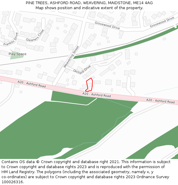 PINE TREES, ASHFORD ROAD, WEAVERING, MAIDSTONE, ME14 4AG: Location map and indicative extent of plot