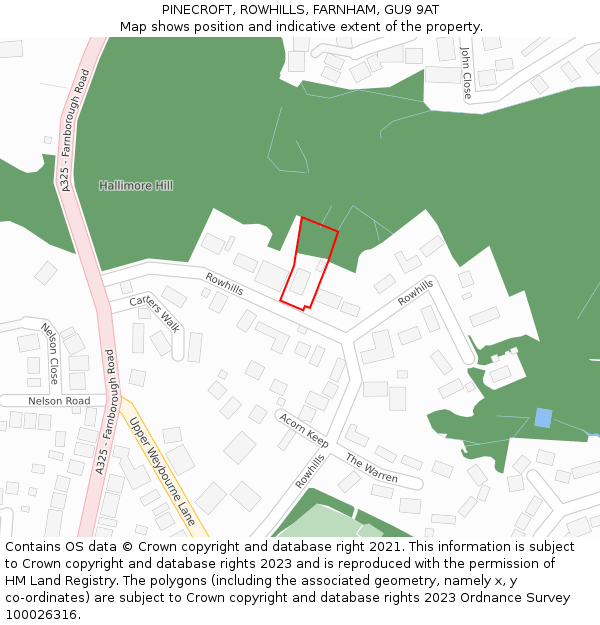 PINECROFT, ROWHILLS, FARNHAM, GU9 9AT: Location map and indicative extent of plot