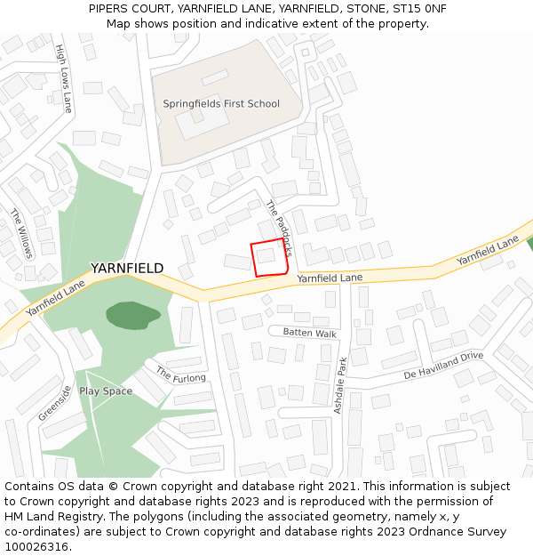 PIPERS COURT, YARNFIELD LANE, YARNFIELD, STONE, ST15 0NF: Location map and indicative extent of plot