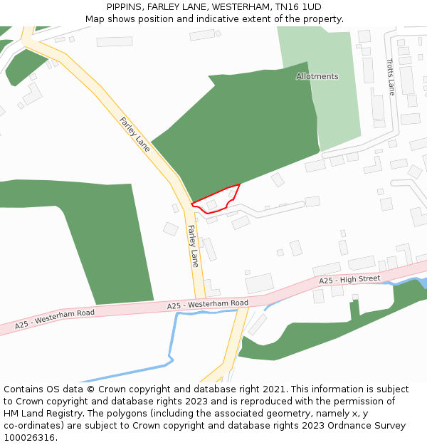 PIPPINS, FARLEY LANE, WESTERHAM, TN16 1UD: Location map and indicative extent of plot