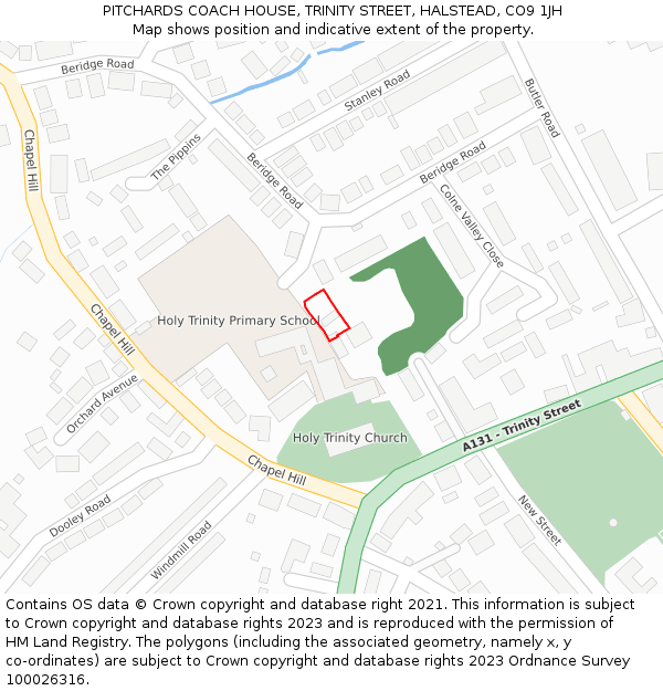 PITCHARDS COACH HOUSE, TRINITY STREET, HALSTEAD, CO9 1JH: Location map and indicative extent of plot