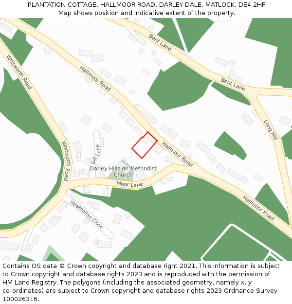 PLANTATION COTTAGE, HALLMOOR ROAD, DARLEY DALE, MATLOCK, DE4 2HF: Location map and indicative extent of plot
