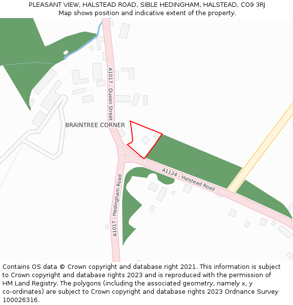 PLEASANT VIEW, HALSTEAD ROAD, SIBLE HEDINGHAM, HALSTEAD, CO9 3RJ: Location map and indicative extent of plot