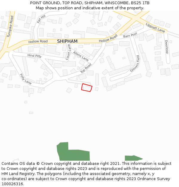 POINT GROUND, TOP ROAD, SHIPHAM, WINSCOMBE, BS25 1TB: Location map and indicative extent of plot