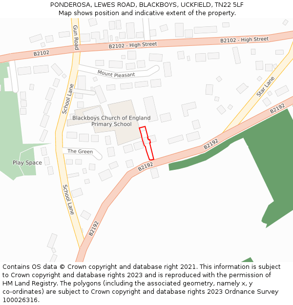 PONDEROSA, LEWES ROAD, BLACKBOYS, UCKFIELD, TN22 5LF: Location map and indicative extent of plot