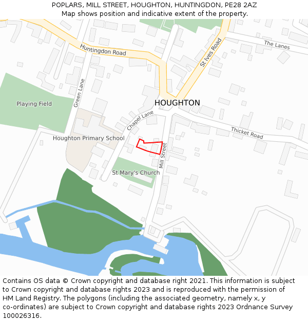 POPLARS, MILL STREET, HOUGHTON, HUNTINGDON, PE28 2AZ: Location map and indicative extent of plot