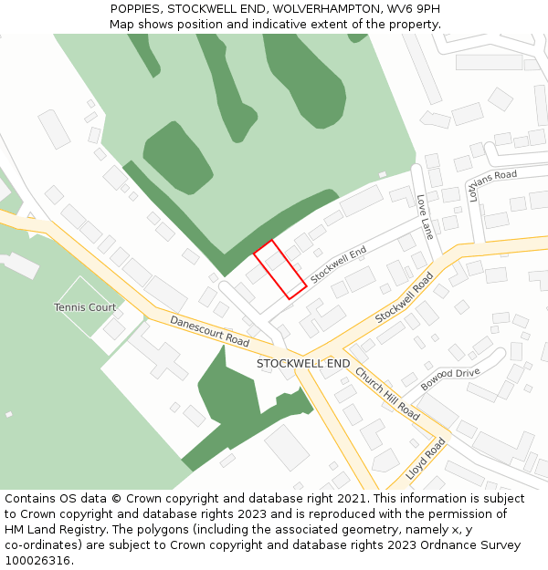 POPPIES, STOCKWELL END, WOLVERHAMPTON, WV6 9PH: Location map and indicative extent of plot