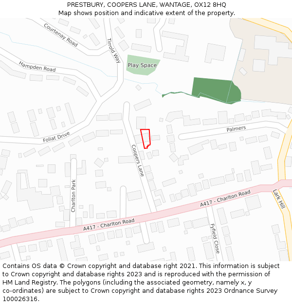 PRESTBURY, COOPERS LANE, WANTAGE, OX12 8HQ: Location map and indicative extent of plot