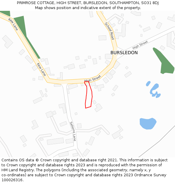PRIMROSE COTTAGE, HIGH STREET, BURSLEDON, SOUTHAMPTON, SO31 8DJ: Location map and indicative extent of plot