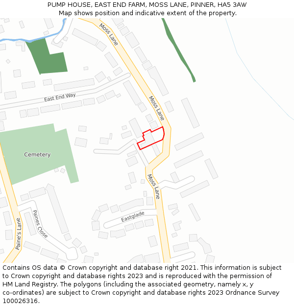 PUMP HOUSE, EAST END FARM, MOSS LANE, PINNER, HA5 3AW: Location map and indicative extent of plot