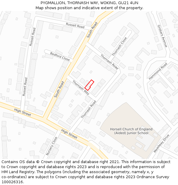 PYGMALLION, THORNASH WAY, WOKING, GU21 4UN: Location map and indicative extent of plot