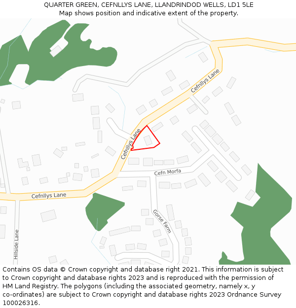 QUARTER GREEN, CEFNLLYS LANE, LLANDRINDOD WELLS, LD1 5LE: Location map and indicative extent of plot