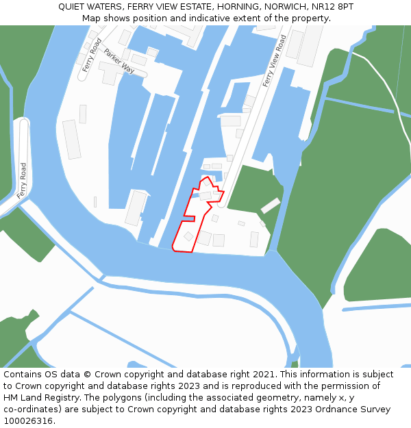 QUIET WATERS, FERRY VIEW ESTATE, HORNING, NORWICH, NR12 8PT: Location map and indicative extent of plot